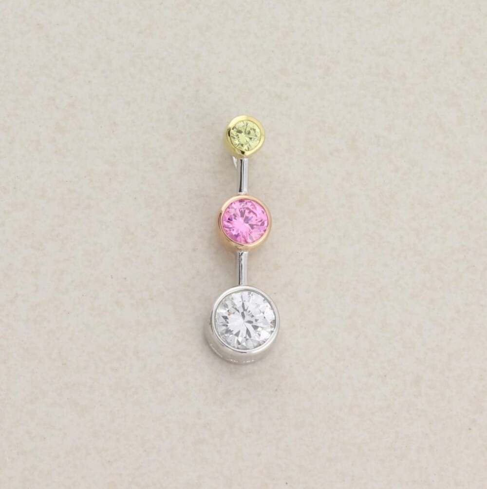 Pendant Only Sterling Silver Yellow, Pink, White Cubic Zirconia Three Stone